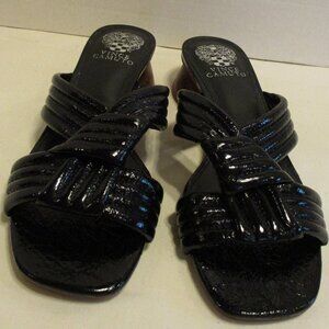 Vince Camuto Sandals Woman Size 8 Black Tan Top Slide Travel Vacation Sandals